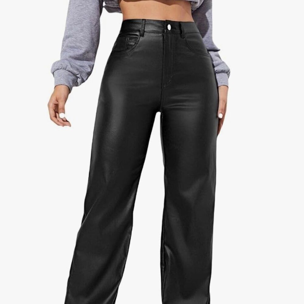 Zara Black Faux Leather High Waisted Straight Leg Pants Size 10